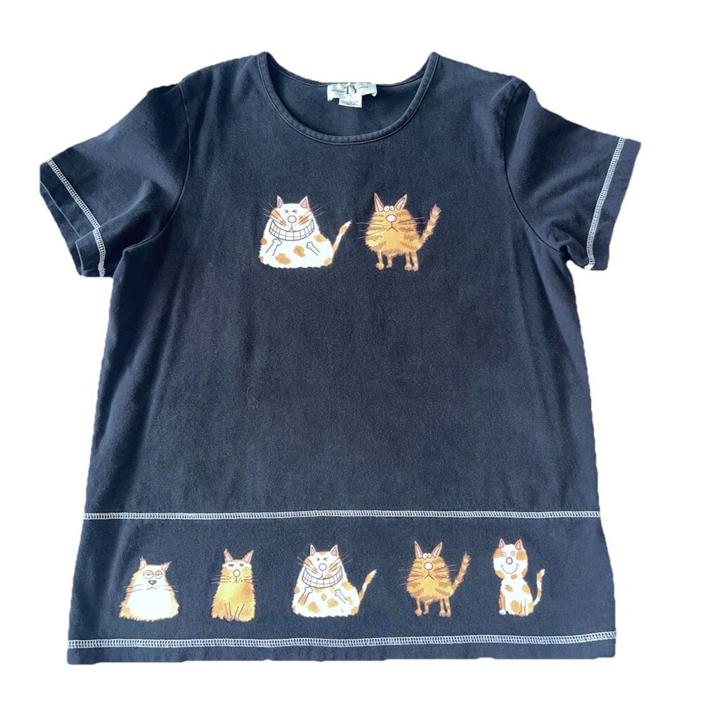 Vintage TY Wear T-Shirt Black Kitty Cats Large 100% Cotton Meow Whimsical